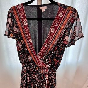 Floral Print Mock Wrap Dress